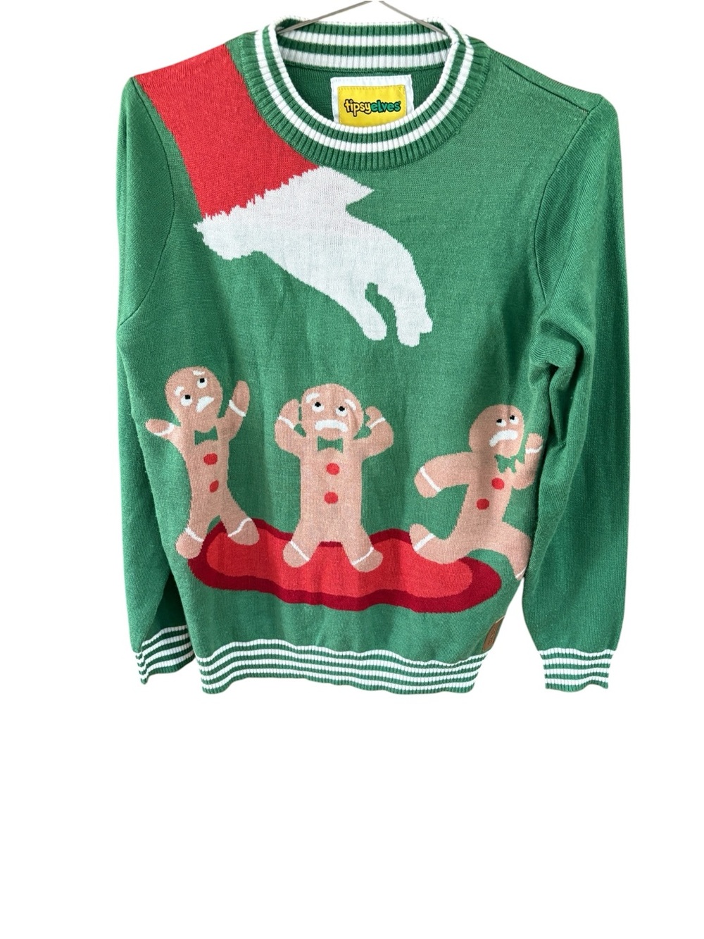 Tipsy Elves Christmas Sweater Unisex Scared Gingerbread Men Size S